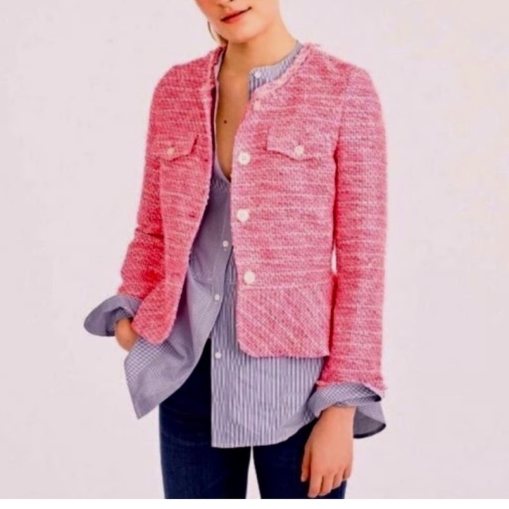J. Crew Hot Pink Tweed Blazer w/ Peplum Ruffle